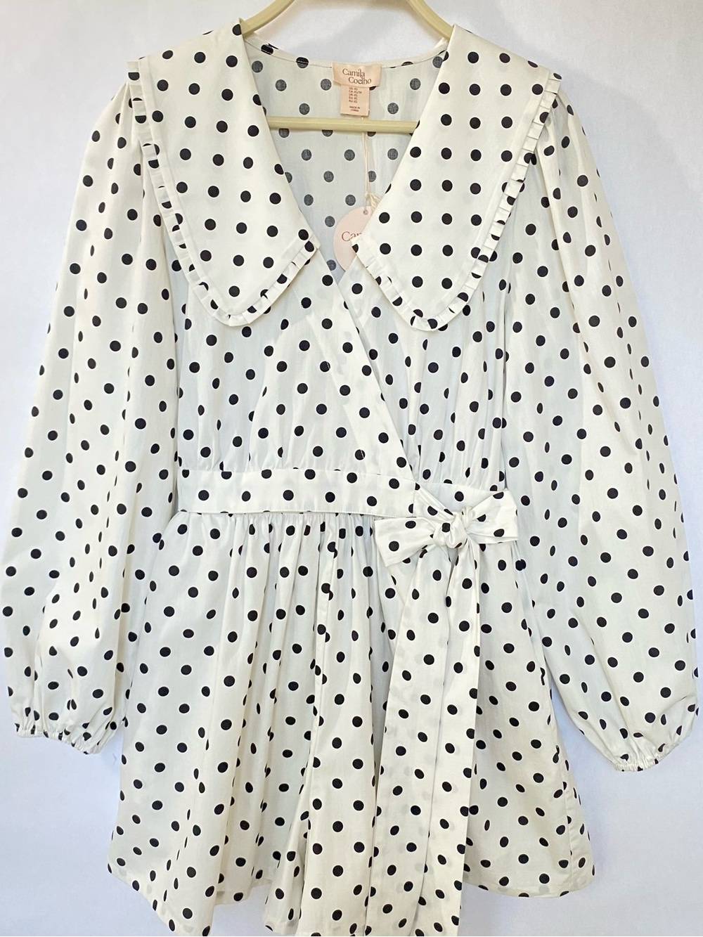 Camila Coelho Polka Dot Wrap Romper Peter Pan Collar Tie Waist Parisian XS